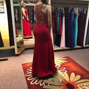 Red long evening gown